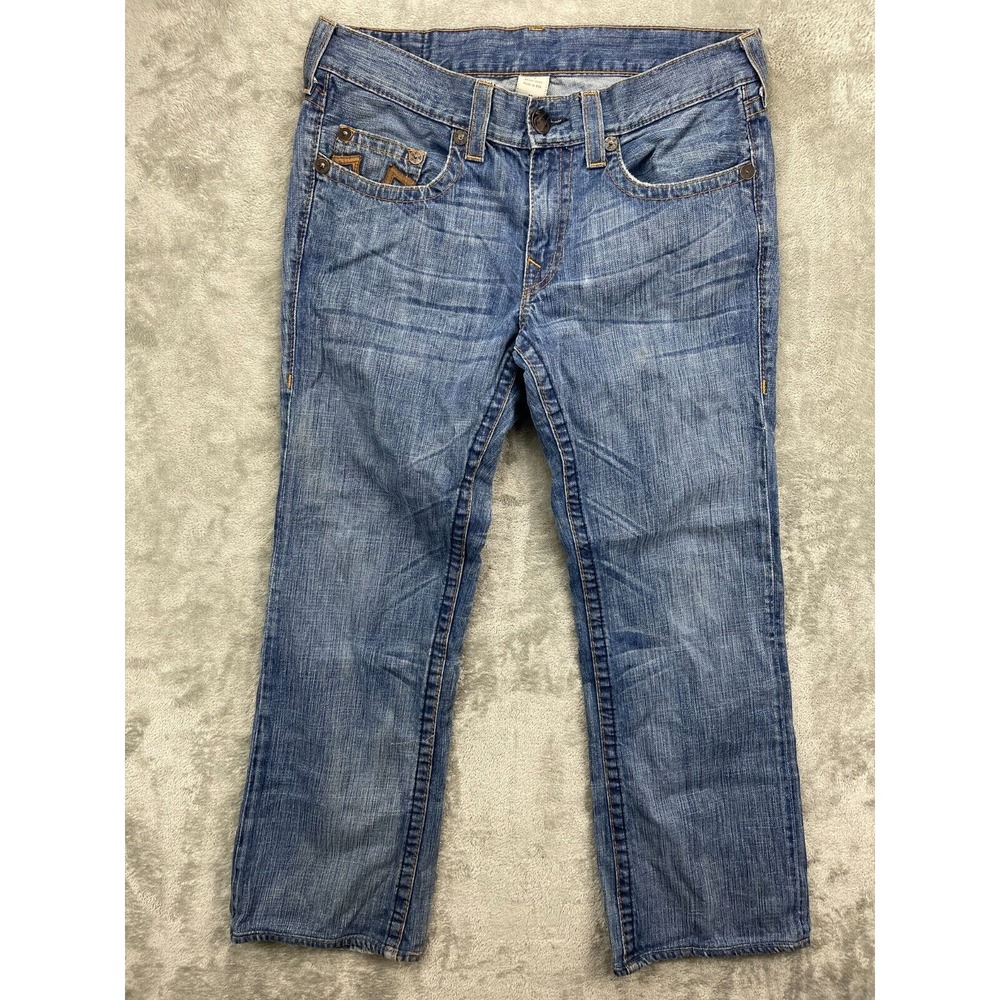 VTG True Religion Men's Jeans 36x30‎ Blue Suede Horseshoe Mid Rise Whisker